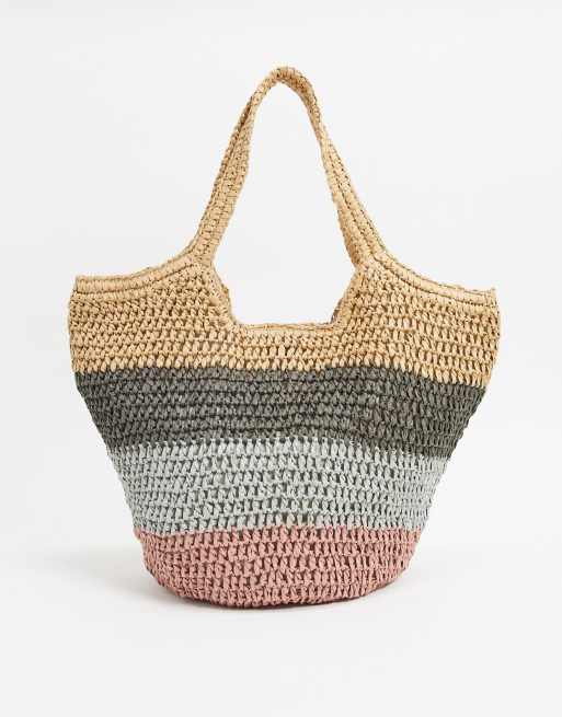 Pull&Bear raffia multi colour striped bag