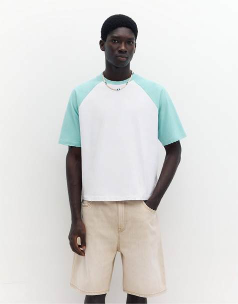 Pull&Bear Raglan sleeve t-shirt in white - view 1