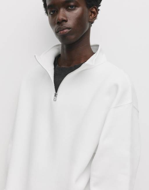 Pull&Bear - Råhvid basis-sweatshirt med kvart lynlås, 2 af 4