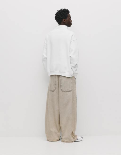 Pull&Bear - Råhvid basis-sweatshirt med kvart lynlås, 3 af 4