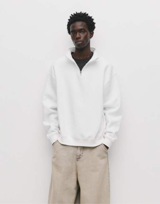 Pull&Bear - Råhvid basis-sweatshirt med kvart lynlås, 4 af 4