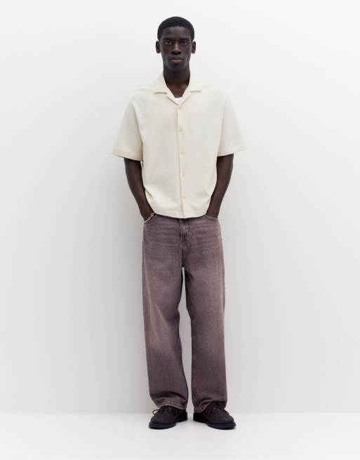 Pull&Bear - Råhvid kortærmet skjorte i frotté, 4 af 4