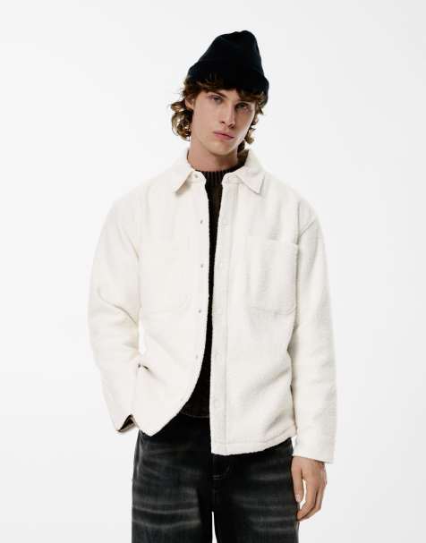 Pull&Bear - Råhvid overskjorte i imiteret lammeskind - view 1