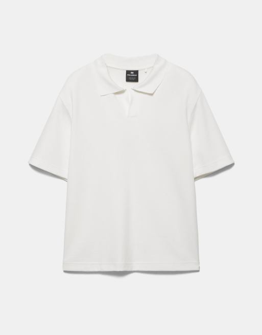Pull&Bear - Råhvid poloskjorte med korte ærmer og interlock-syninger, 6 af 7