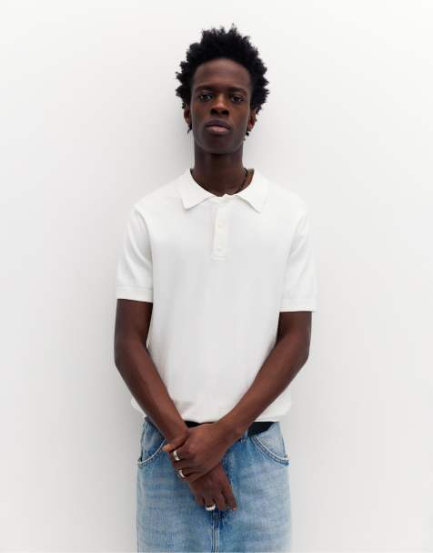 Pull&Bear - Råhvid poloskjorte med korte ærmer - view 1