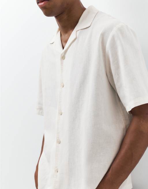Pull&Bear - Råhvid skjorte med korte ærmer i hørblanding, 2 af 4
