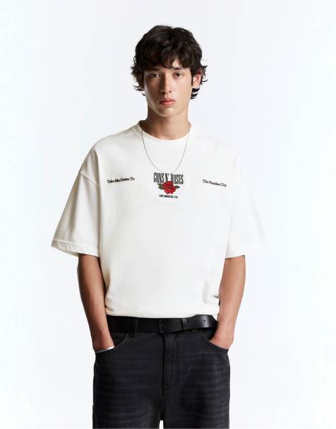 Pull&Bear - Råhvid T-shirt med Guns N' Roses-print - view 1