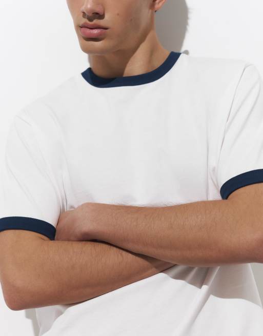 Pull&Bear - Råhvid T-shirt med kontrastkanter, 3 af 7