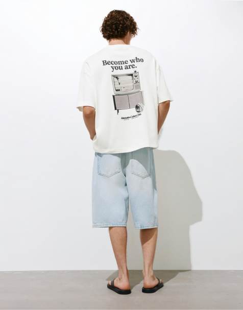 Pull&Bear - Råhvid T-shirt med korte ærmer og grafisk print - view 1