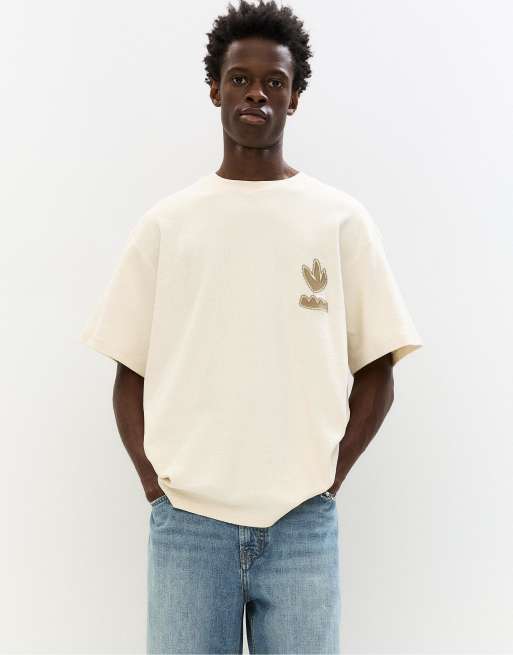 Pull&Bear - Råhvid T-shirt med plantebroderinger