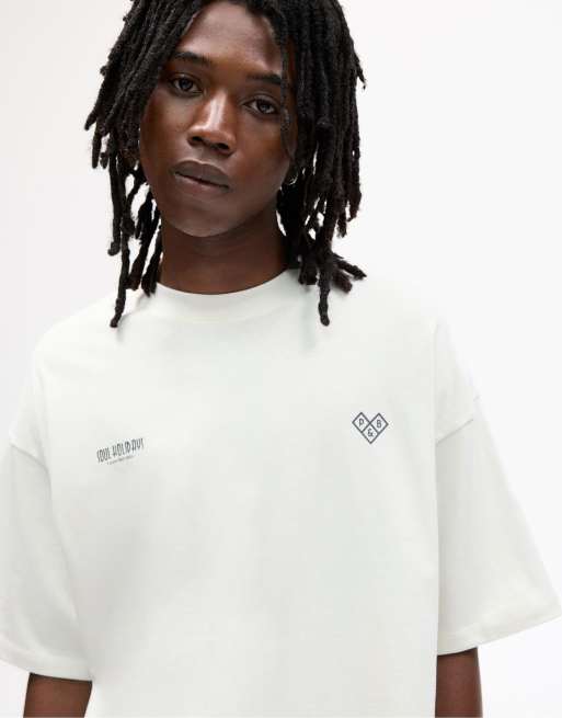 Pull&Bear - Råhvid T-shirt med 'Soul Holidays'-print