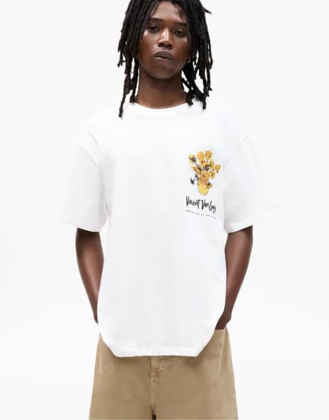Pull&Bear - Råhvid T-shirt med Van Gogh-solsikkeprint - view 1
