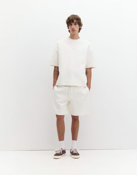 Pull&Bear - Råhvide bermuda-joggingshorts med interlock-syninger - view 1