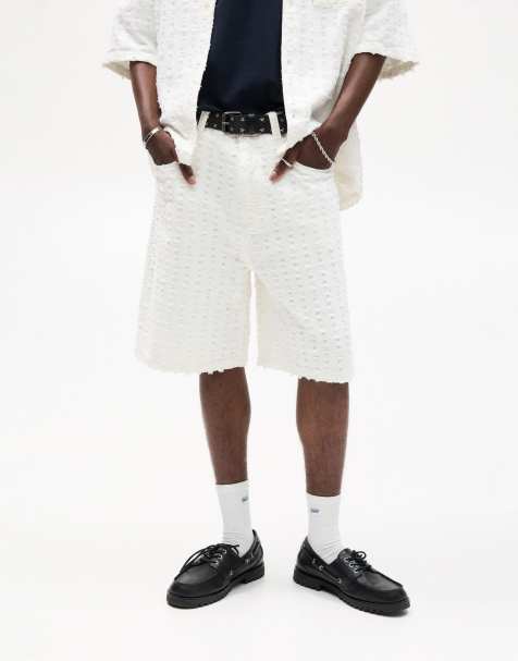 Pull&Bear - Råhvide posede bermudashorts med tekstur i denim - view 1