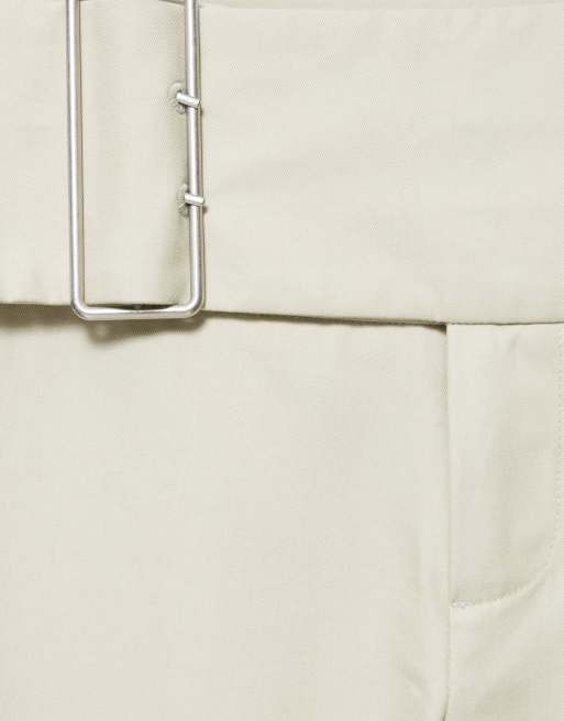 Pull&Bear raka byxor med spänne i sand, 5 av 6