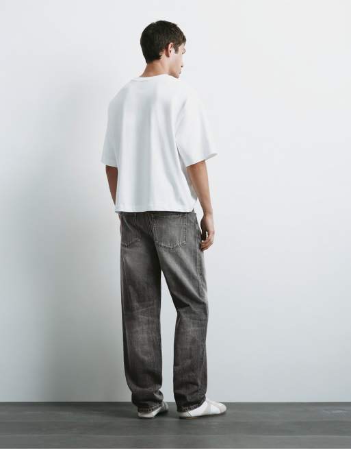 Pull&Bear raka jeans i mörk melerad tvätt, 2 av 7