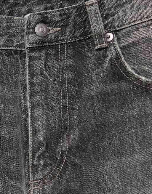Pull&Bear raka jeans i mörk melerad tvätt, 6 av 7