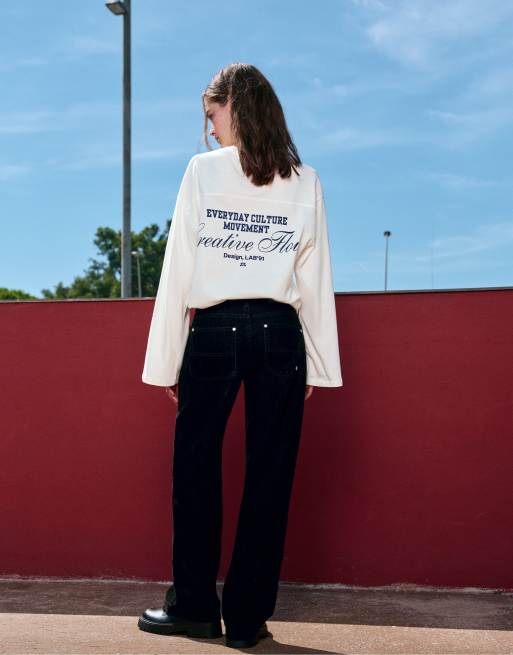 Pull&Bear raka sammetsbyxor i svart, 2 av 6