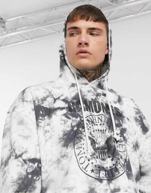 Pullbear Ramones Hoodie Effet Tie Dye Gris