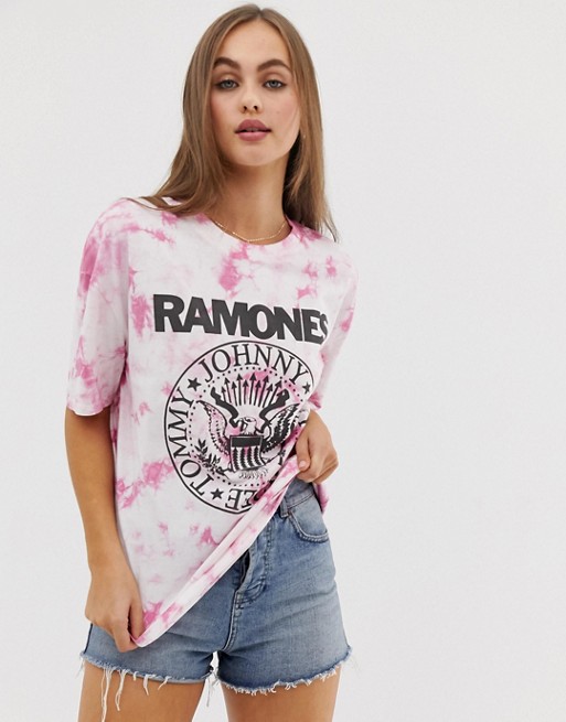 Pull&Bear Ramones t-shirt in pink tie dye