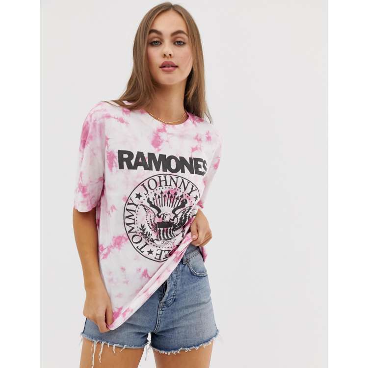 Pull Bear Ramones t shirt in pink tie dye