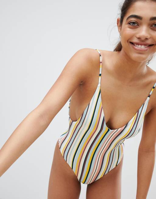 Pull&Bear – Randig baddräkt med sänkt fåll baktill, 2 av 4