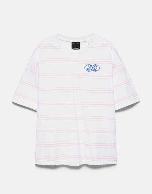Pull&Bear randig nyc-grafik t-shirt i brun, 2 av 4