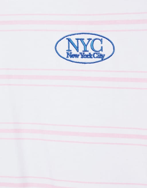 Pull&Bear randig nyc-grafik t-shirt i brun, 3 av 4