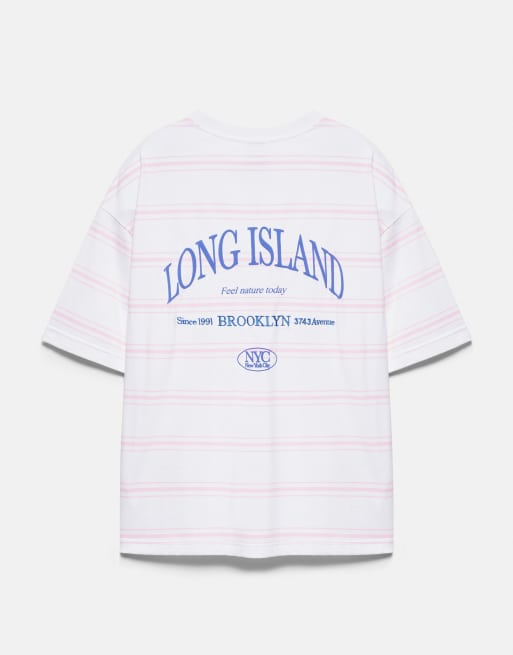 Pull&Bear randig nyc-grafik t-shirt i brun, 4 av 4