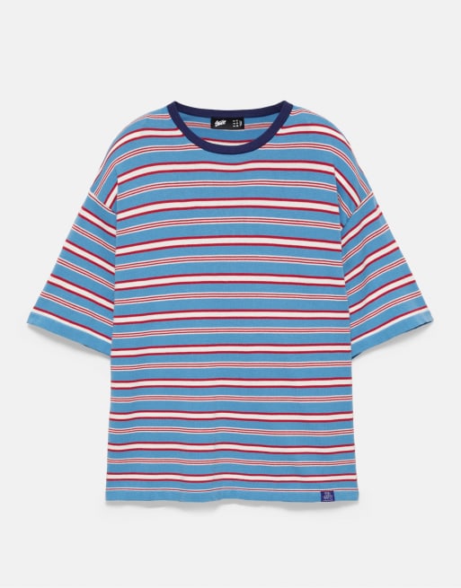 Pull&Bear randig stickad t-shirt i ljusblått, 4 av 6