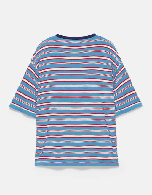 Pull&Bear randig stickad t-shirt i ljusblått, 6 av 6