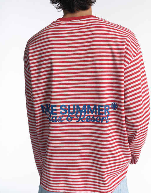 Pull&Bear randig t-shirt i rött, 2 av 6