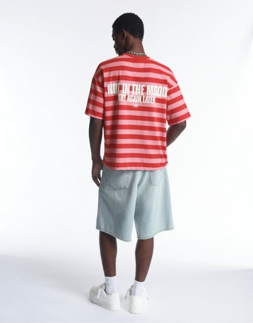 Pull&Bear randig t-shirt i rött, 2 av 7