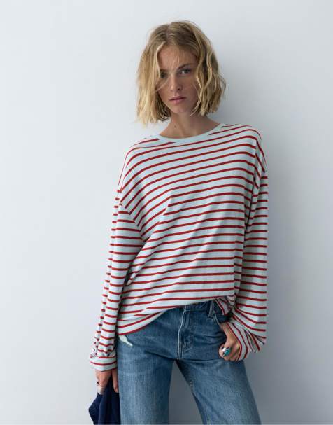 Pull&Bear – Randig t-shirt med långa ärmar - view 1