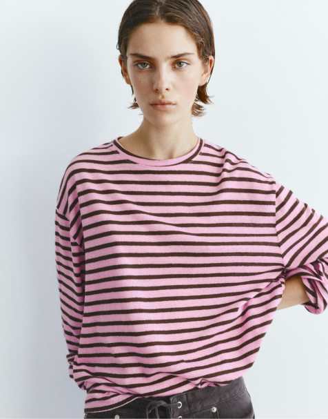 Pull&Bear – Randig t-shirt med långa ärmar - view 1