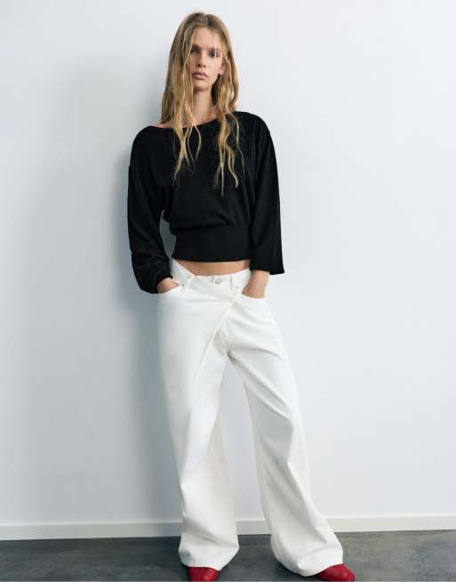 Pull&Bear randig tröja med båtringning i svart, 4 av 7