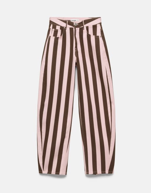 Pull&Bear randiga barrel-jeans i rosarosa, 3 av 7