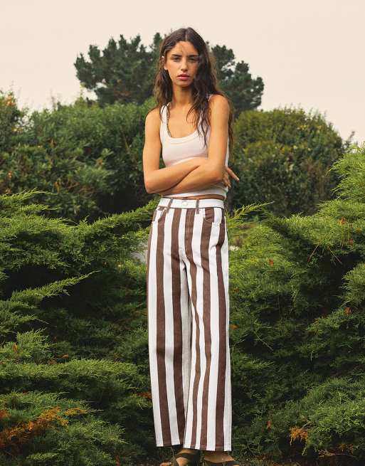 Pull&Bear randiga byxor med raka ben i brunt, 6 av 7