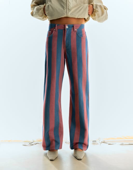 Pull&Bear randiga jeans med raka ben i rosa, 2 av 7