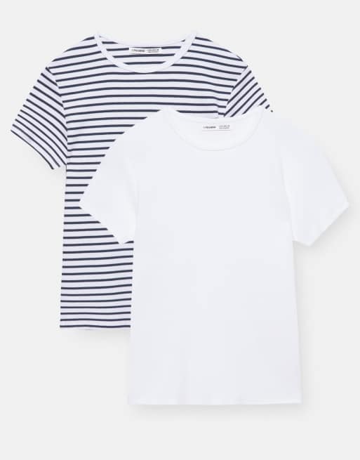 Pull&Bear – Randiga, ribbade t-shirts, 2-pack, 4 av 4