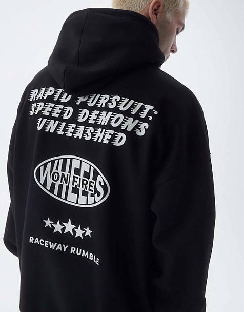 Pull&amp;Bear rapid speed printed hoodie in black