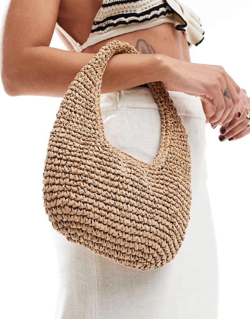 Pull & Bear rattan rounded hand bag in natural-Neutral