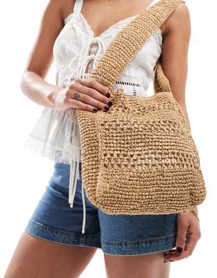 Pull & Bear - Rattan-Schultertasche in Natur-Neutral