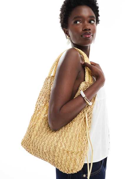 Pull&Bear rattan shoulder bag in yellow - view 1