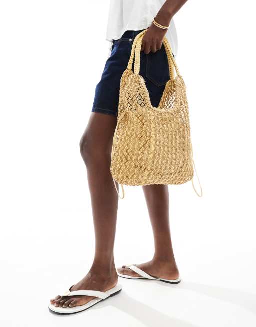 Pull&Bear rattan shoulder bag in yellow