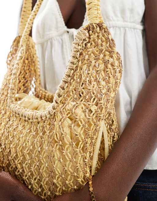 Pull&Bear rattan shoulder bag in yellow