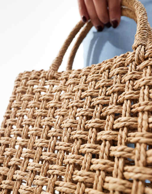Pull&Bear rattan tote bag in natural | ASOS