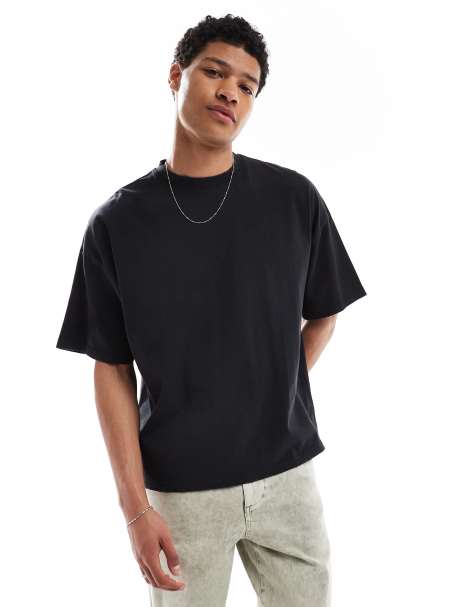Pull&Bear raw edge boxy t-shirt in black - view 1