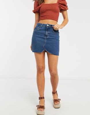 dark blue denim mini skirt