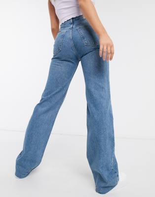 raw hem wide leg jeans